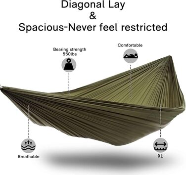 Гамак onewind для кемпінгу з москітною сіткою, 3,66×1,72 м, оливковий, для туризму, походів і подорожей