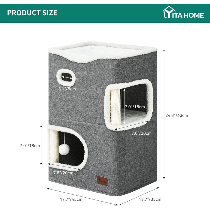 Будиночок для котів YITAHOME, котяче ліжко, тунель, когтеточка, меблі для котів, затишна печера, сіра