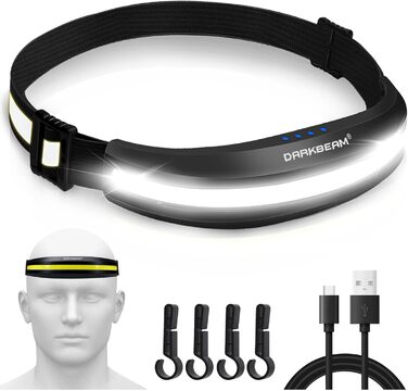 Налобний ліхтар DARKBEAM LED COB з червоним світлом, USB-акумулятор, надяскравий, для шолома, кемпінгу, риболовлі, ремонту, комплект 2 шт. (червоне та біле світло, кліпса)