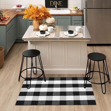 Килимок LEEVAN Buffalo Plaid 70x109 см, чорно-білий, бавовняний, для вулиці та дому, вхідний та кухонний, праний