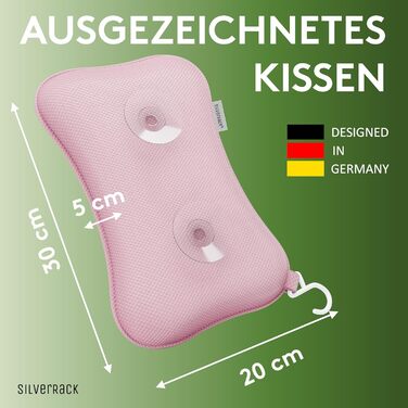 Подушка для ванни SilverRack MEDIUM-WEICH 3D з присосками, ергономічна, м'яка, для шиї, рожевий (малий розмір) – аксесуар для ванни