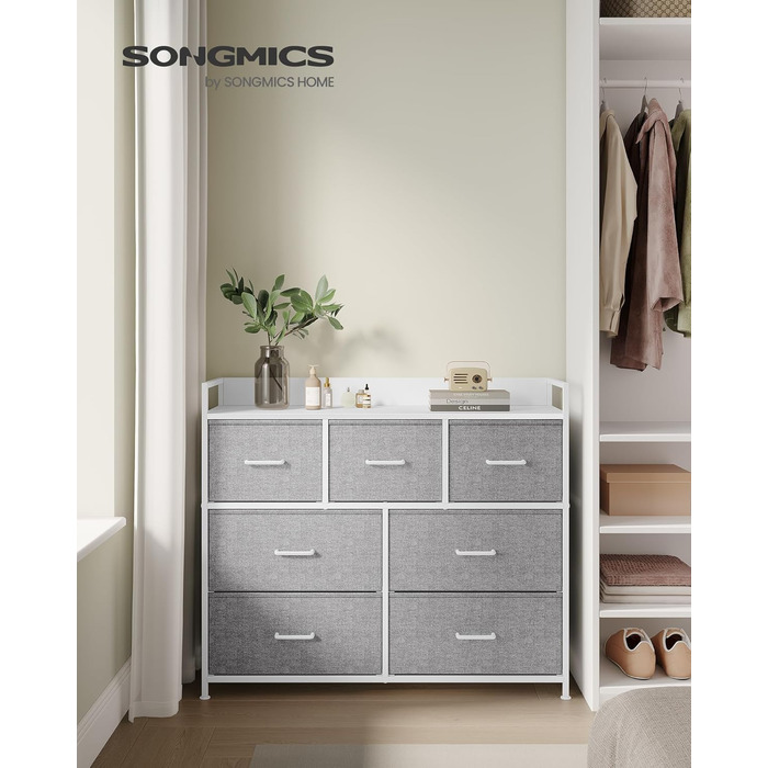 Комод SONGMICS з 7 текстильними шухлядами, металевий каркас, індустріальний дизайн, вінтажно-коричневий/чорний, 98×85×28,5 см