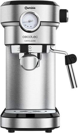 Еспресо-машина Cecotec Cafelizzia 790 Steel Pro, 1350Вт, 20 бар, термоблок, манометр, автоматичний режим, для еспресо та капучино, 1,2 л, нержавіюча сталь