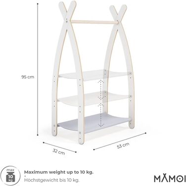 Дитяча вішалка-стійка MAMOI для одягу, екологічна, 106x95x32 см або 53x95x32 см, гардероб для дитячої кімнати, 1 модуль, біло-сіра, виготовлена в ЄС