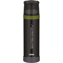 Термос для напоїв Thermos Mountain 0,9 л, чорний, з нержавіючої сталі з чашкою, зберігає тепло/холод 24 год, легкий, для туризму, розбірна кришка, BPA-free