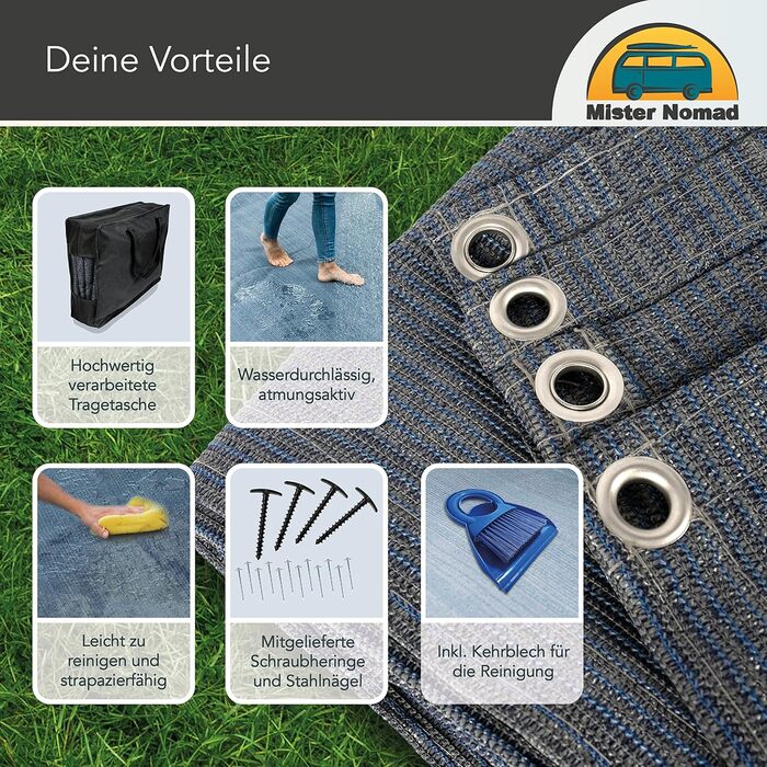 Килим для намету Mr Nomad, високоякісний, UV-стійкий, HDPE 300 г/м², для кемпінгу, підлога для переднього намету автодому чи причепа, з сумкою та аксесуарами