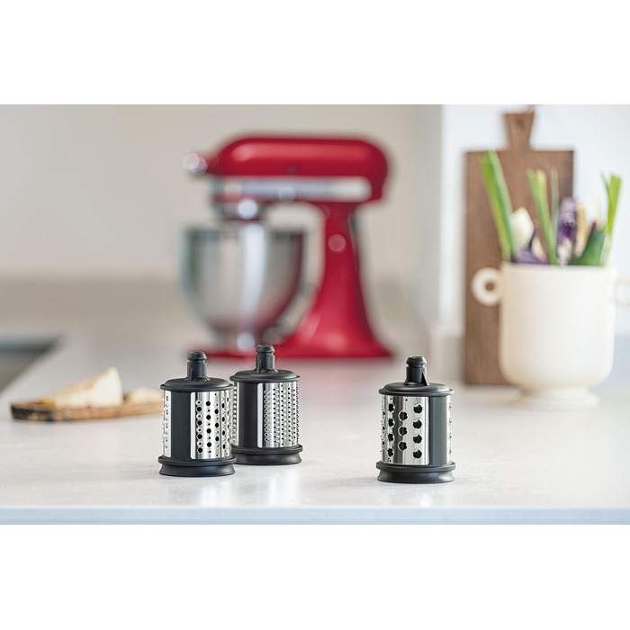 Насадки KitchenAid 5KSMEMVSC для кухонного комбайна – набір з 3 барабанів для овочів, сиру та інших продуктів, терка-шинковка з нержавіючої сталі
