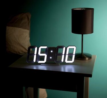 Діджитал-годинник Lunartec настінний і настільний, Jumbo LED, 3D, будильник, з підсвіткою, димований, 28 см