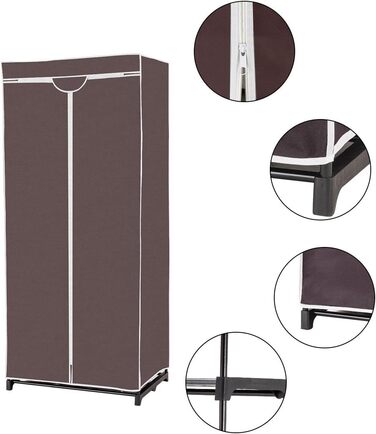 Текстильна шафа для одягу COSTWAY, складна, з полицями та штангою, 74x50x172 см, коричнева, для вітальні, спальні, підвалу
