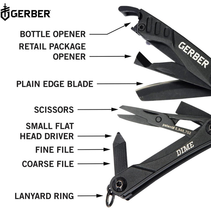 Мультитул Gerber Dime 12-в-1, кишеньковий, чорний, європейська версія