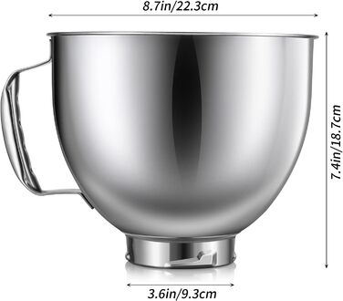 Миска з нержавіючої сталі для міксера KitchenAid 4,5–5 л, сумісна, змінна, підходить для міксерів з відкидною головкою, можна мити в посудомийній машині