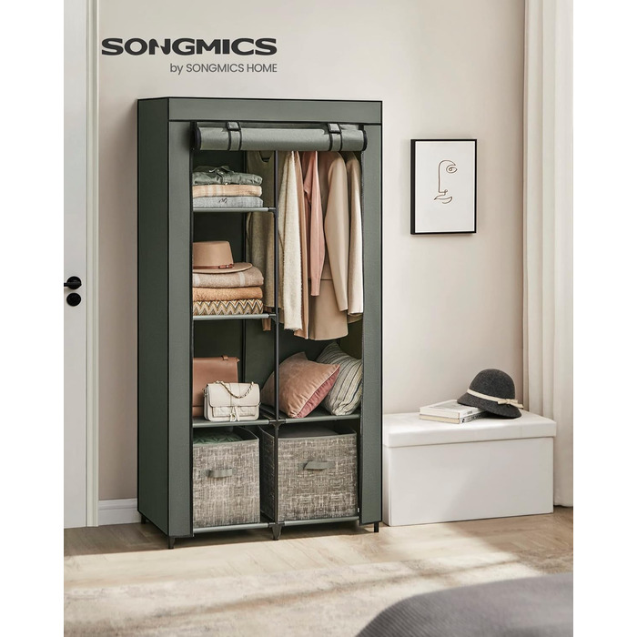 Тканинна шафа SONGMICS з 6 полицями, модульна, для спальні та гардеробної, 88x45x168 см, шавлієво-зелена