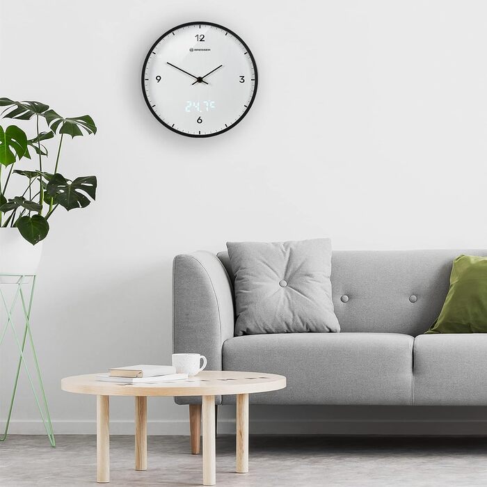 Стіна годинник Bresser MyTime 24 см, радіокерований, безшумний, LED секундомір, термометр, білий