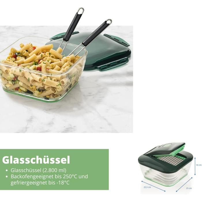 Овочерізка Genius Nicer Dicer Chef Deluxe XXL 37 предметів із набором скляних мисок, томатниця, овочерізка, 3-в-1 друшляк, шинкувальник, зелений