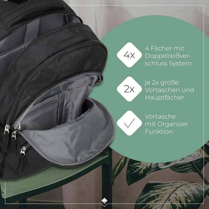Рюкзак для ручної поклажі Travelite BASICS 22 л, 15,6'' для ноутбука, чорний, міський деньпак з багатьма відділеннями, 45 см