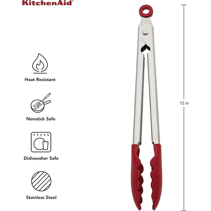 Кухонні щипці KitchenAid, силікон та нержавіюча сталь, 30,5 см, червоні