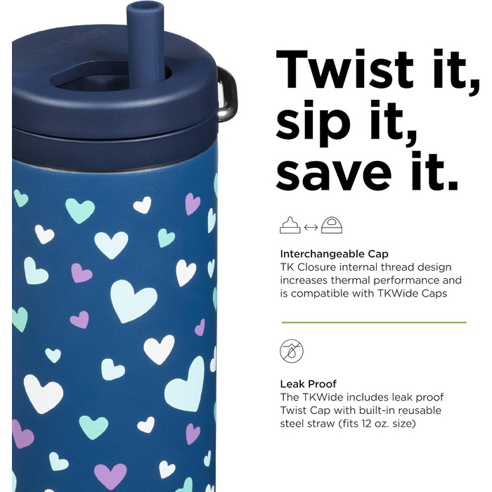 Термос Klean Kanteen TKWide 340 мл з кришкою, сині серця