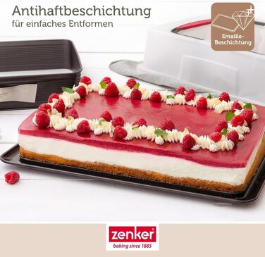 Форма для випічки Zenker Deluxe з кришкою, прямокутна, емальований піддон, контейнер для транспортування торта, чорна/прозора/червона
