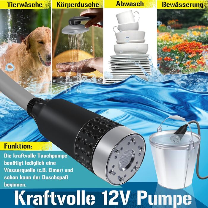 Портативний душ KESSER® з акумулятором, USB зарядка, 12В помпа, для кемпінгу, авто, саду, домашніх тварин, з сумкою