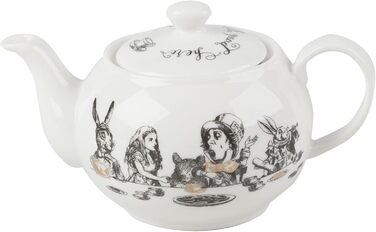 Керамічний чайник V&A Аліса в Країні Див, білий, 450 мл, з кришкою, декорований — для чаю, води, сервірування
