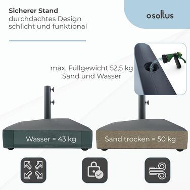 Підставка для парасолі Osoltus 55x55 см на колесах, заповнювана, 43 кг