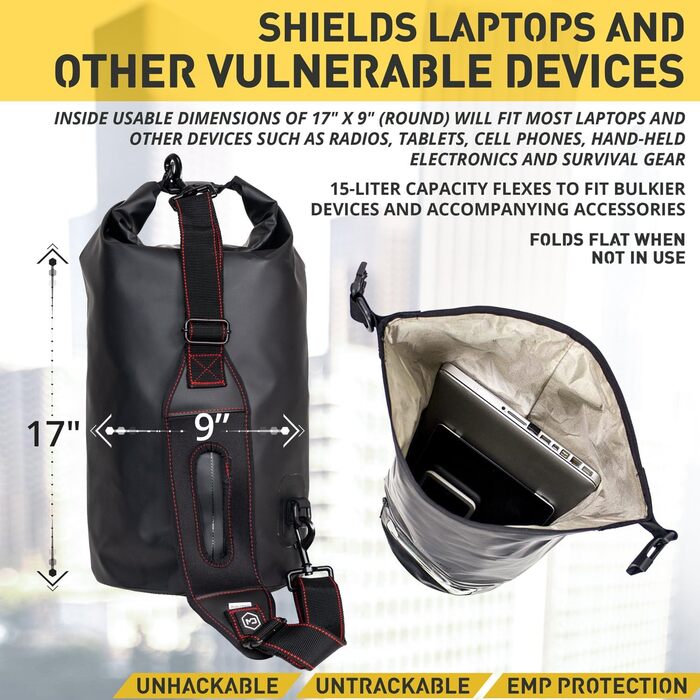 Сумка Dry Shield Faraday 15 л — водонепроникна, екранована, захист електроніки від сигналів, анти-трекінг, EMP-екран, для безпечного транспортування та приватності