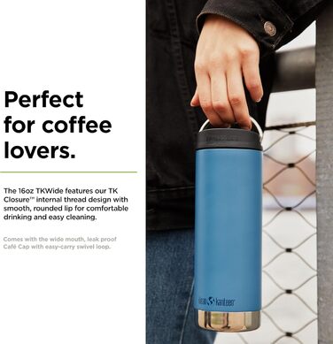 Термос-пляшка Klean Kanteen TKWide 473 мл, бірюзова, для напоїв, нержавіюча сталь