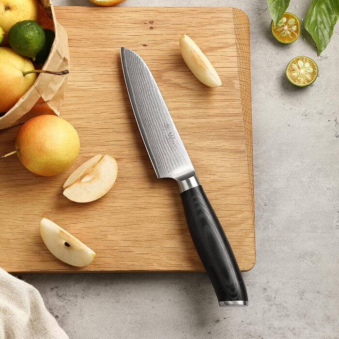 Професійний кухонний ніж Santoku Wakoli Mikata 12 см з дамаської сталі 67 шарів, мікарта, для м'яса, овочів і суші, подарункова коробка