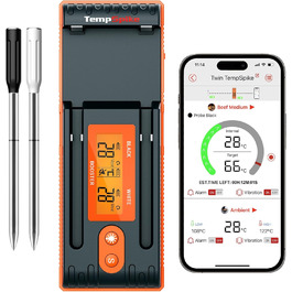 Бездротовий м'ясний термометр ThermoPro Twin TempSpike 150 м Bluetooth із зарядною станцією і дисплеєм для духовки, гриля, шашлика, безпечний для посудомийки