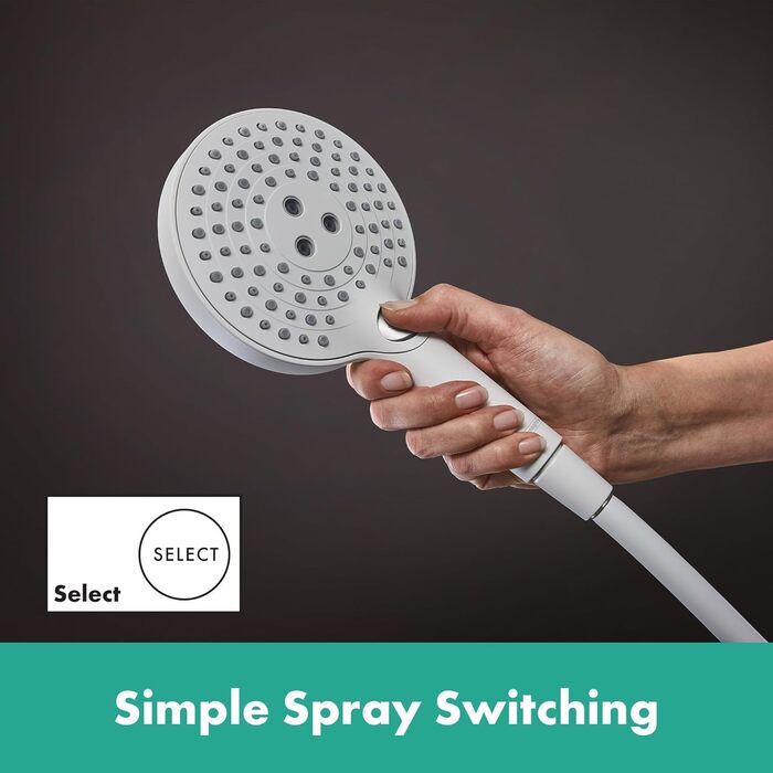 Душова лійка hansgrohe Raindance Select S 120 мм, 3 режими, EcoSmart 9 л/хв, антивапняна, PowderRain, матова біла