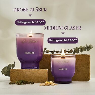 Велика ароматична соєва свічка M&SENSE 470 г з дерев'яним гнітом, бузок, у склі, тривале горіння 95 годин, нетоксична, подарунок для жінок, люксова ароматерапія