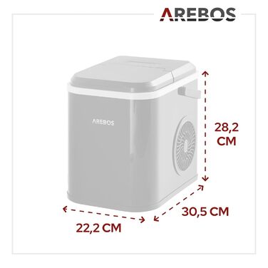 Льодогенератор Arebos 12 кг/24 год, R600a, 1,1 л, самочистка, тихий, з лопаткою та контейнером, чорний, 8 кубиків за 10 хв, льодогенератор зі скляним вікном
