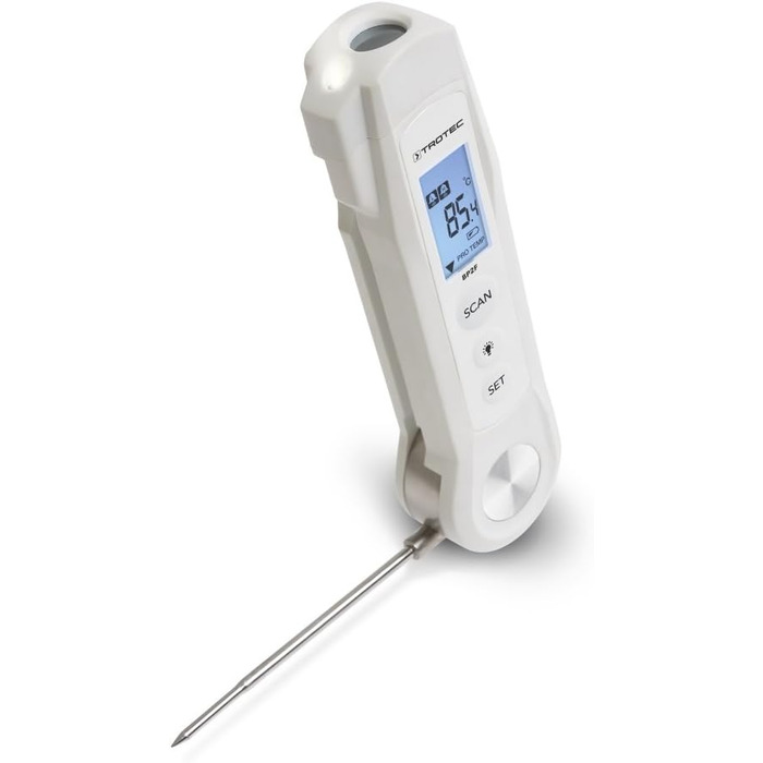Цифровий термометр для м'яса TROTEC BP5F, інфрачервоний, діапазон -40°C до +280°C, IP65, таймер, максимальне значення, індикатор заряду, для кухні