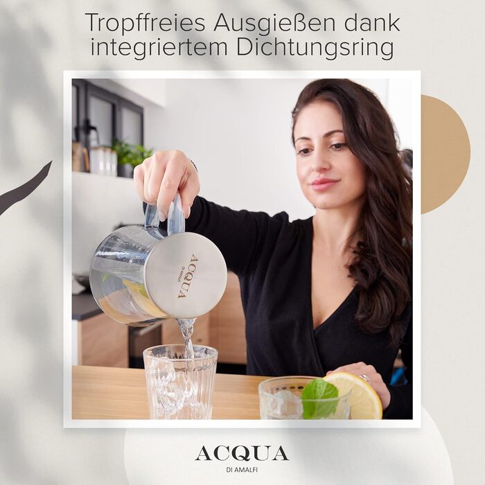 Скляний глечик ACQUA DI AMALFI 2 л з фруктовим вставкою, кришкою з нержавіючої сталі та бамбука, синій, герметичний, для води і чаю