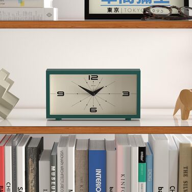 Настільний годинник JONES CLOCKS Odeon, сучасний прямокутний ретро-дизайн, зелений, для столу, полиці, каміна чи тумбочки