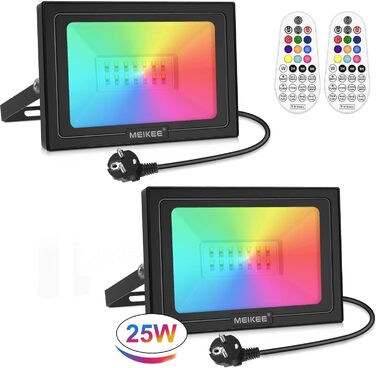 Світлодіодний прожектор MEIKEE 25W RGB з пультом, 30 режимів, 10 кольорів, пам'ять, IP66, 6 рівнів яскравості, для вечірок, бару, будинку, Хелловін, 2 шт.