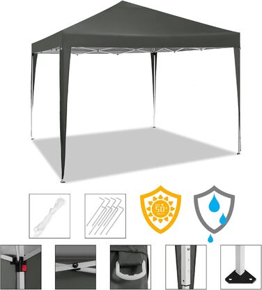 Павільйон WOLTU Pop-Up 3x3 м, водонепроникний, складаний, сонцезахист, для саду, тераси, кемпінгу, фестивалів, оксфордська тканина, металевий каркас, сірий