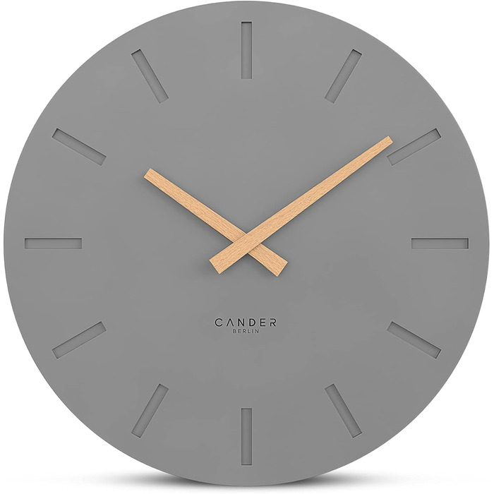 Настінний годинник Cander Berlin MNU 2530 G, 30 см, безшумний, аналоговий, для вітальні, сучасний вінтаж, сірий антрацит, дерев'яні стрілки, MDF