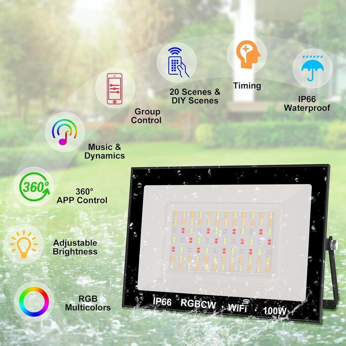 Світлодіодний прожектор T-SUNUS 100W для вулиці, холодне біле світло, IP66, 11000 Лм, водонепроникний, для гаража, двору, саду, Wi-Fi, 2 шт.