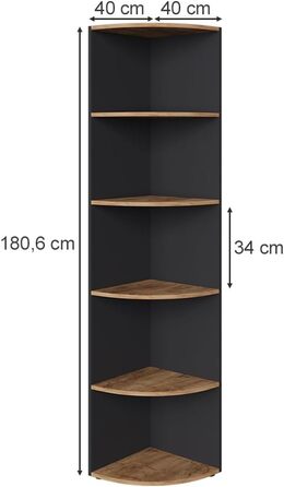 Кутова полиця Vicco Ecki, книжкова, біла/дуб золотий, 30x60 см (антрацит/дуб золотий, 180x40 см)