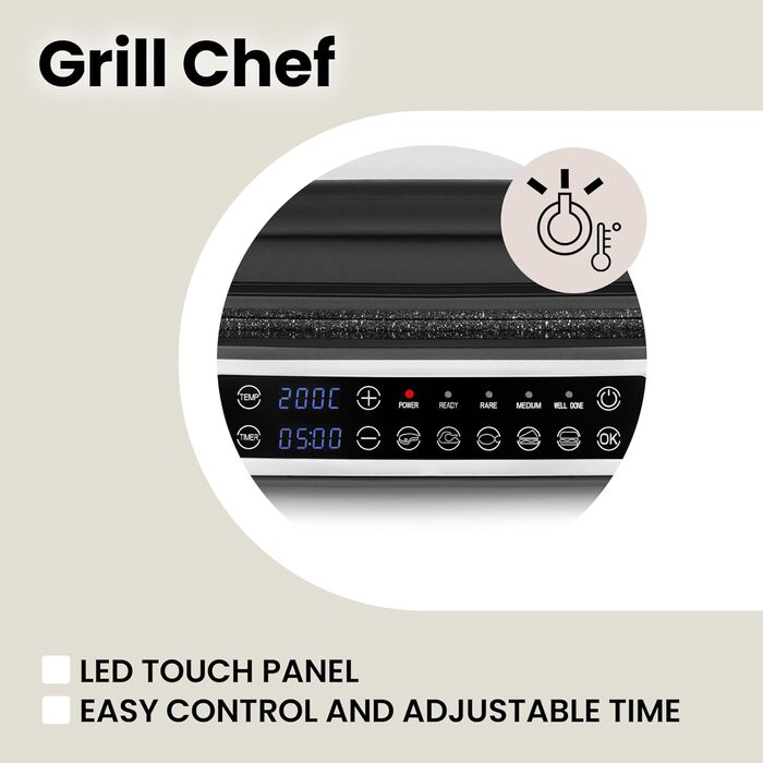 Електричний контактний гриль і сендвіч-тостер Grill Chef 2100Вт, знімні пластини, 2в1, розкладний на 180°, антипригарне покриття, піддон для жиру, звуковий сигнал, сріблястий