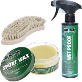 Meindl набір для догляду за шкіряним взуттям: Sportwax, просочення, щітка для шкіри, засоби для захисту та очищення взуття з натуральної шкіри