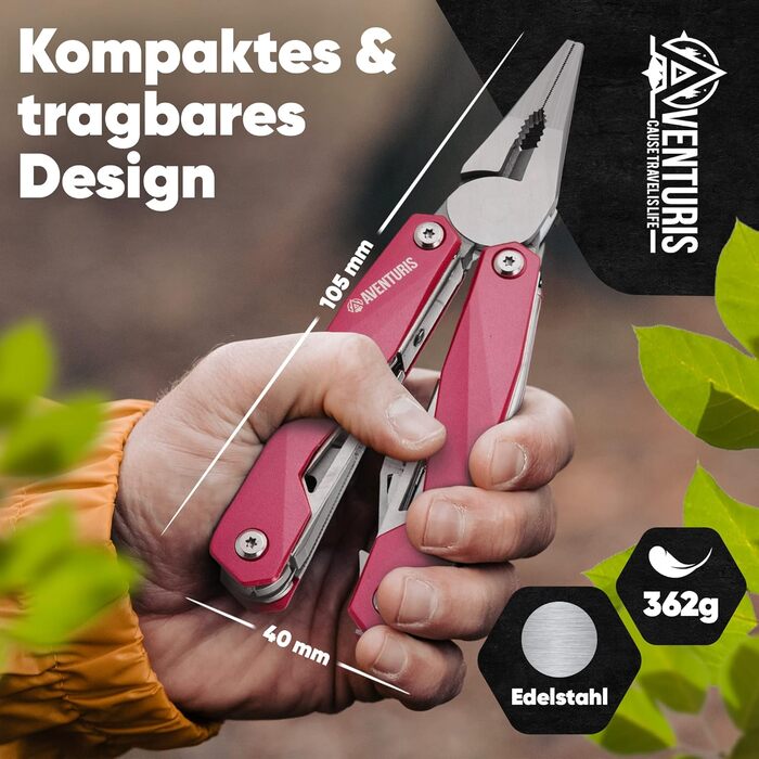 AVENTURIS Мультитул для велосипеда та outdoor, багатофункціональний інструмент, подарунок для чоловіків, персоналізований, зелений або рожевий