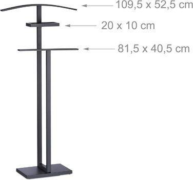 Вішак для одягу Relaxdays Stummer Diener з плечиками і штангою, чорний, 112x52,5x20 см