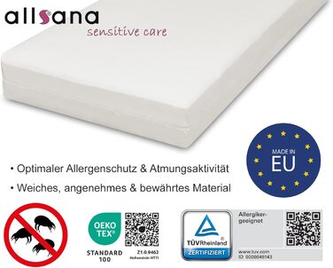 Чохол Allsana для топера 90x200x8 см, антиалергенний, від пилових кліщів, для алергіків, захисний, сертифікований TÜV