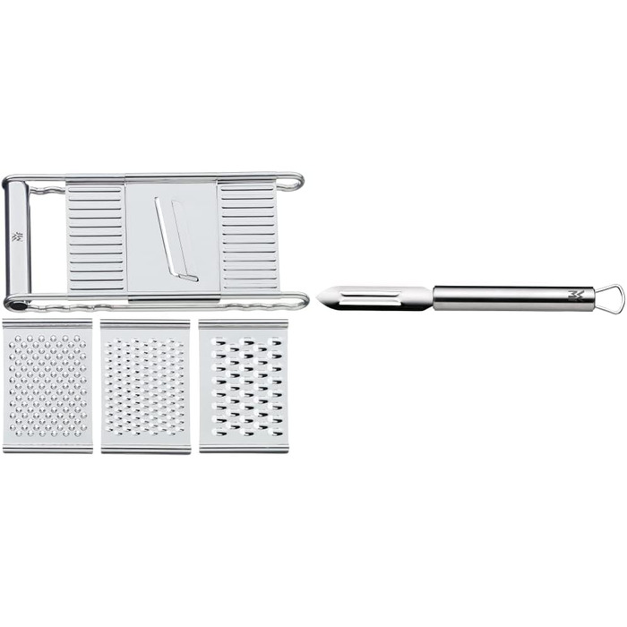 Набір овочевих терок і ножів WMF Gourmet Profi Plus, 4 насадки, нержавіюча сталь, 12x18 см, овочечистка 19 см, для овочів, підходить для посудомийної машини