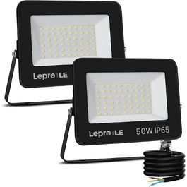 LED прожектор Lepro 50W, 4250 Лм, IP65, 5000K, комплект 2 шт. Вуличний водонепроникний світильник для саду, двору, гаража, готелю, спортивного майданчика