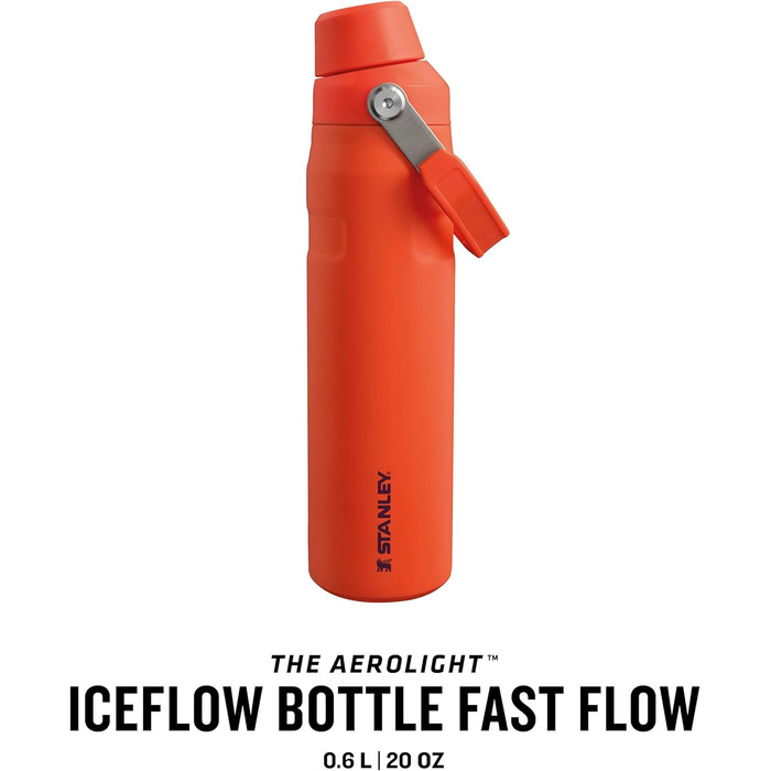 Термос-пляшка Stanley Iceflow Fast Flow 0.6 л, чорна, спортивна, з нейлону, зручний клапан, тримає холод 10 годин, без BPA, не протікає, для спорту та подорожей, можна мити в посудомийці