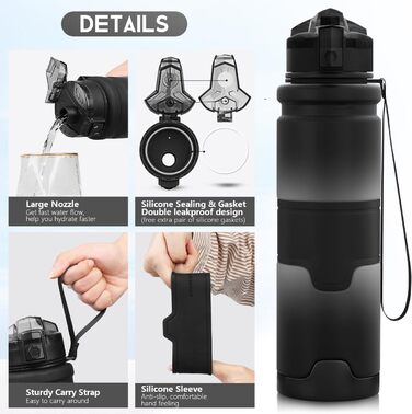 Дитяча спортивна пляшка ZORRI 503 мл, BPA-free, з фільтром, чорна/біла, екологічний тритан