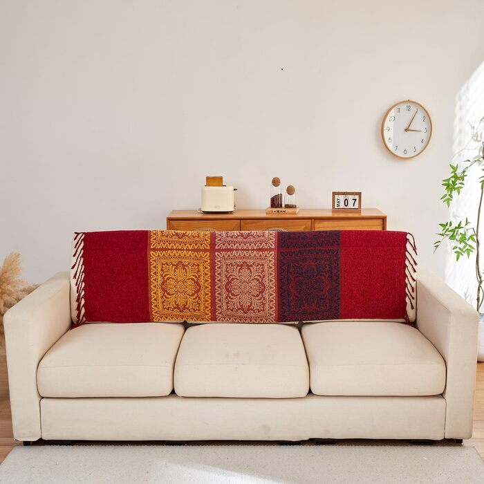 Покривало AIVIA Boho для дивана і ліжка, велике, азтецький гіпі стиль, червоний/зелений/жовтий, 221x262 см, захисний чохол на меблі, декоративна накидка
